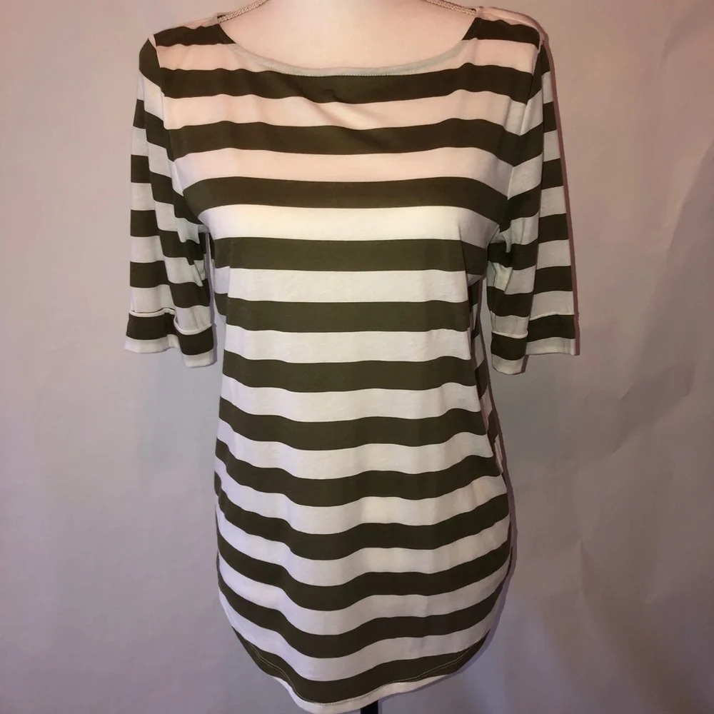 Ann Taylor Green And White Striped Dress